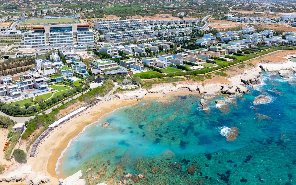 Aerial view of Cap St Georges and the Paphos coastline