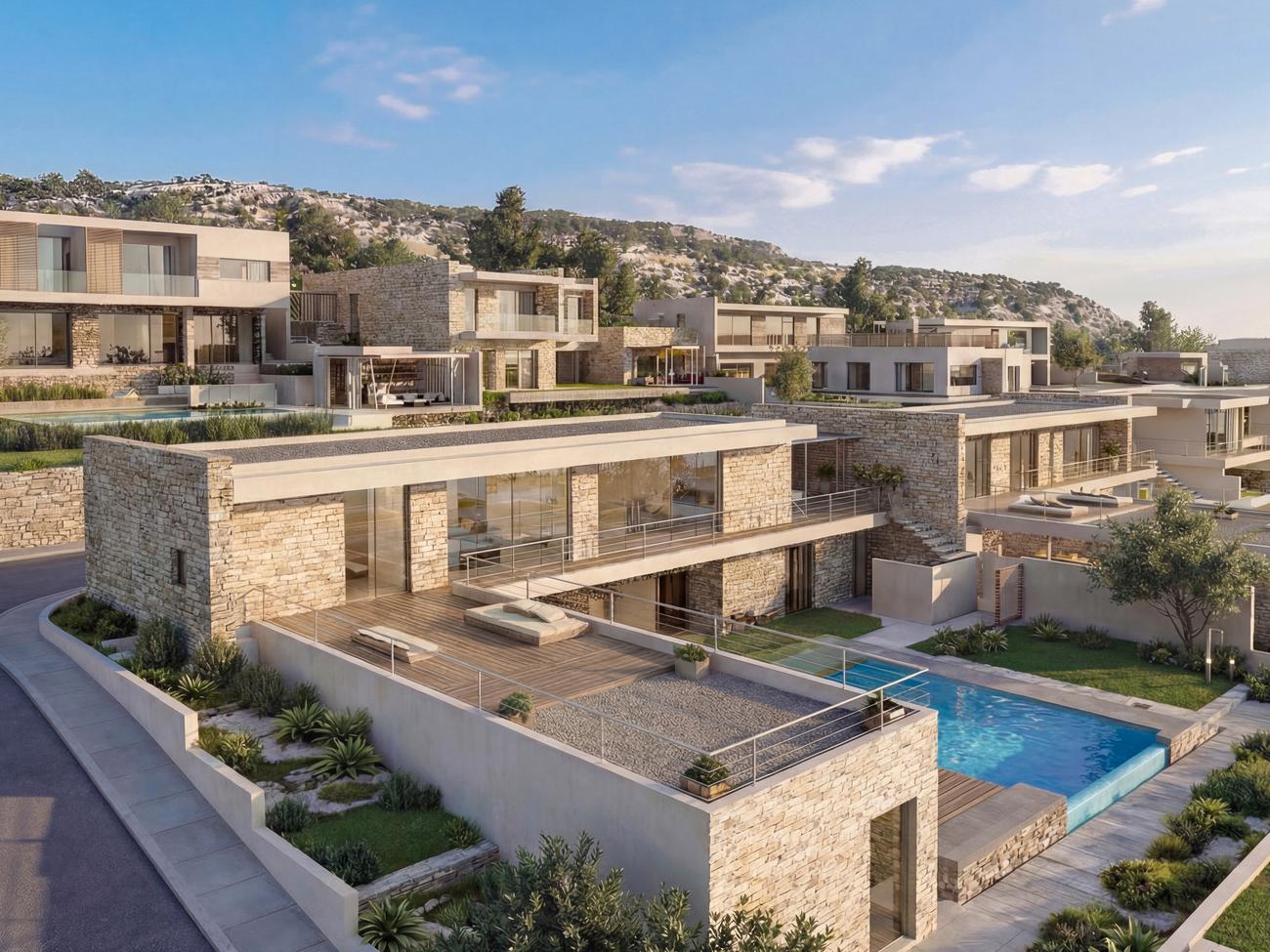 Sea-view villas with private pools at Hill Panorama in Pegeia